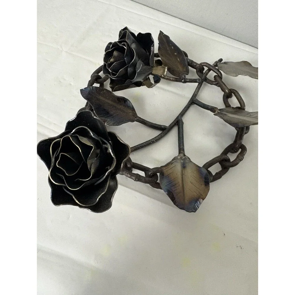 Handmade Welded Metal Rose Sculpture Welded Steel Flower Chain By R. Meuser